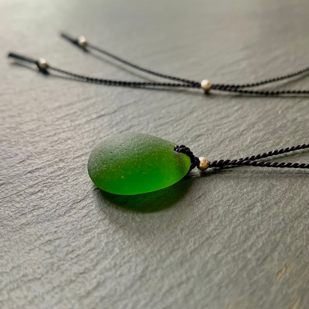 Image of Green round sea glass necklace