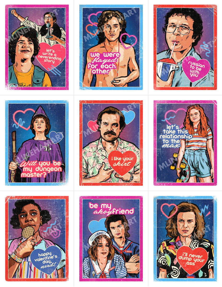 stranger-things-3-valentine-s-day-card-pack-2020-m-lineham-art