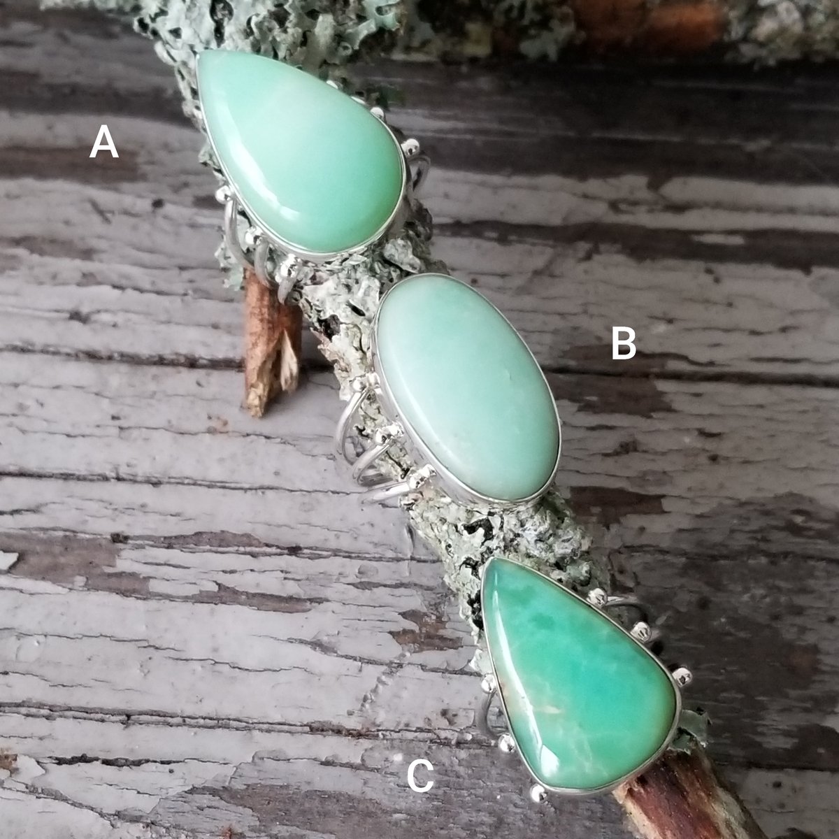 Image of Tres Heilos - Chrysoprase Rings in Sterling Silver