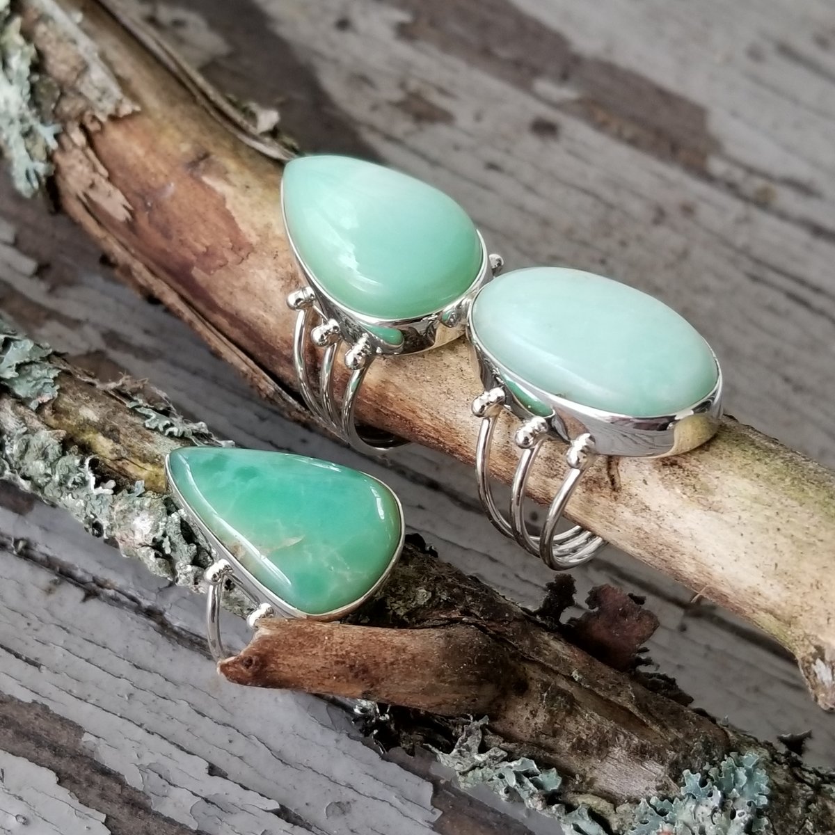 Image of Tres Heilos - Chrysoprase Rings in Sterling Silver