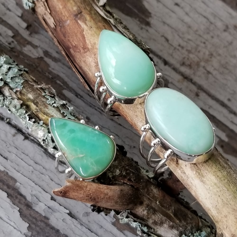 Image of Tres Heilos - Chrysoprase Rings in Sterling Silver