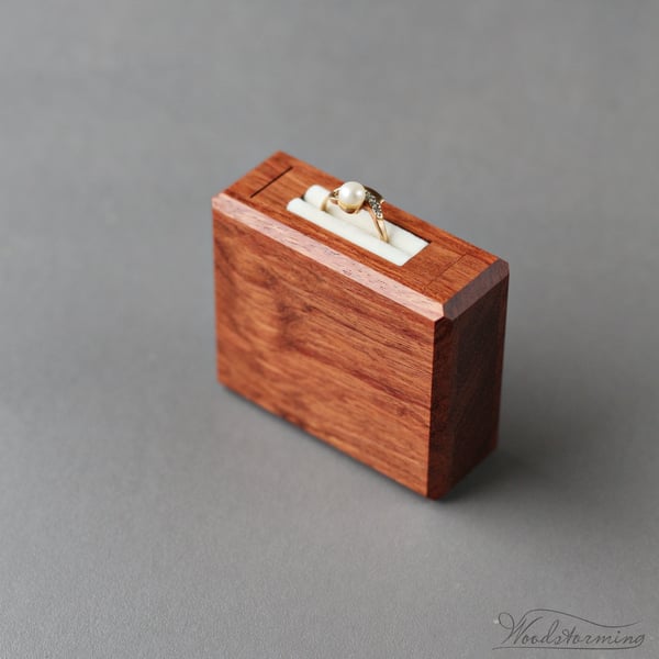 Image of Square rotating proposal ring box, secret minimalist engagement ring box in bubinga