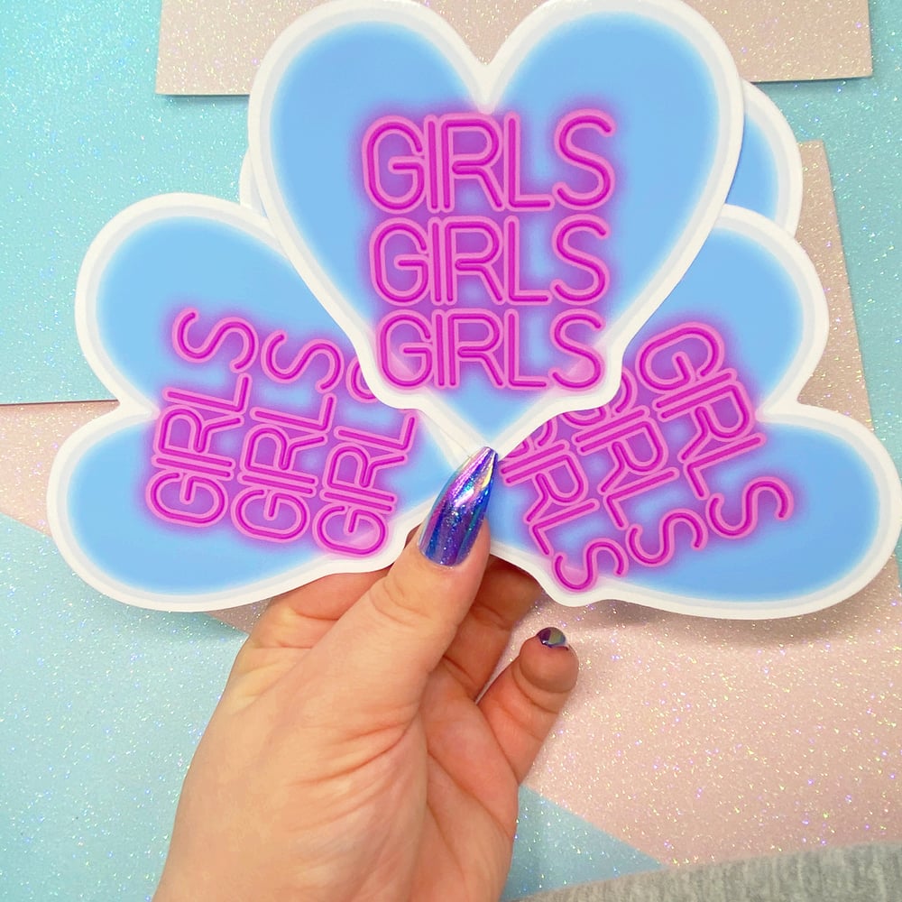 Image of Girls Girls Girls Neon Sign Style Large Vinyl Sticker
