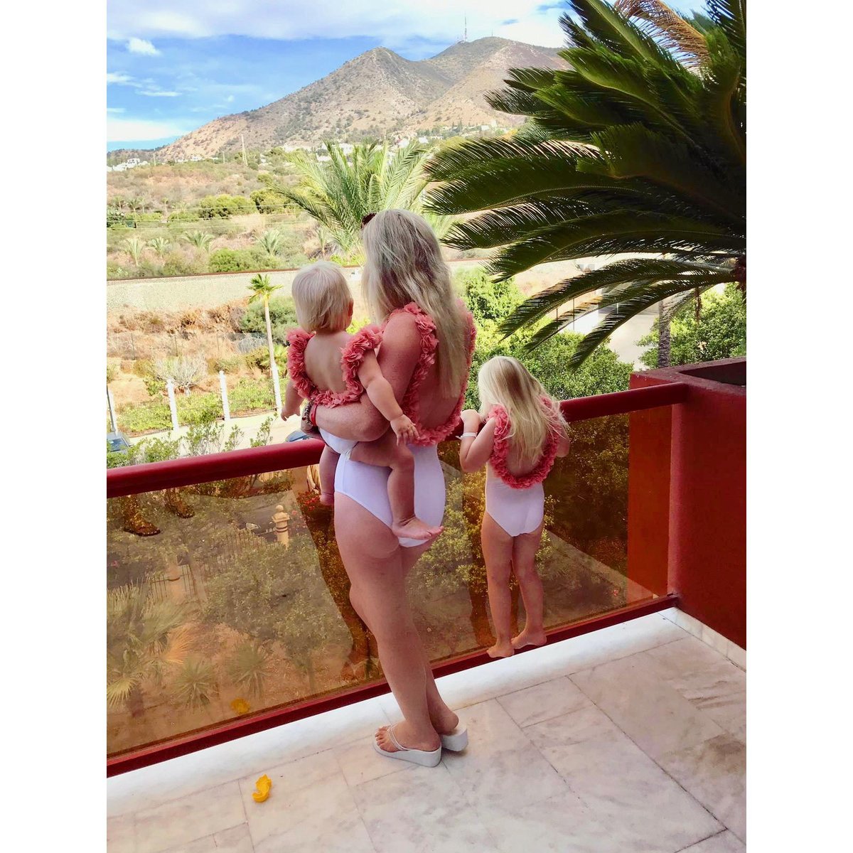 Image of Mumma & Me White and Black Ruffle Back Swimsuits