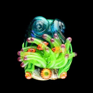 Image of XXXL. Clownfish Family in a Bright Green Anemone - Lampwork GLass Sculpture Bead