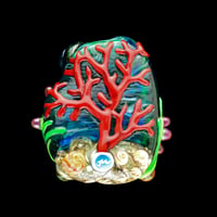 Image 2 of XXXL. Clownfish Family in a Bright Green Anemone - Lampwork GLass Sculpture Bead