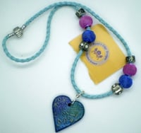 Image 1 of Blue Leather Necklace with Clay Pendant