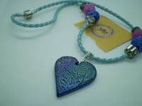 Image 2 of Blue Leather Necklace with Clay Pendant