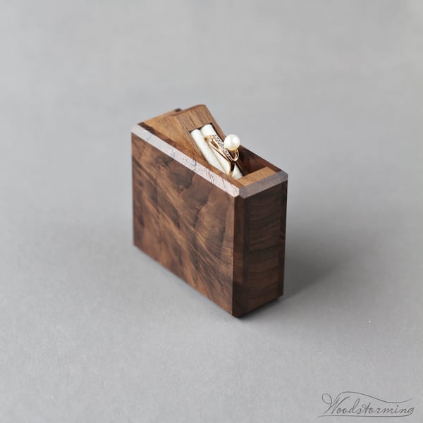 Image of Square rotating ring display box, secret proposal box in walnut