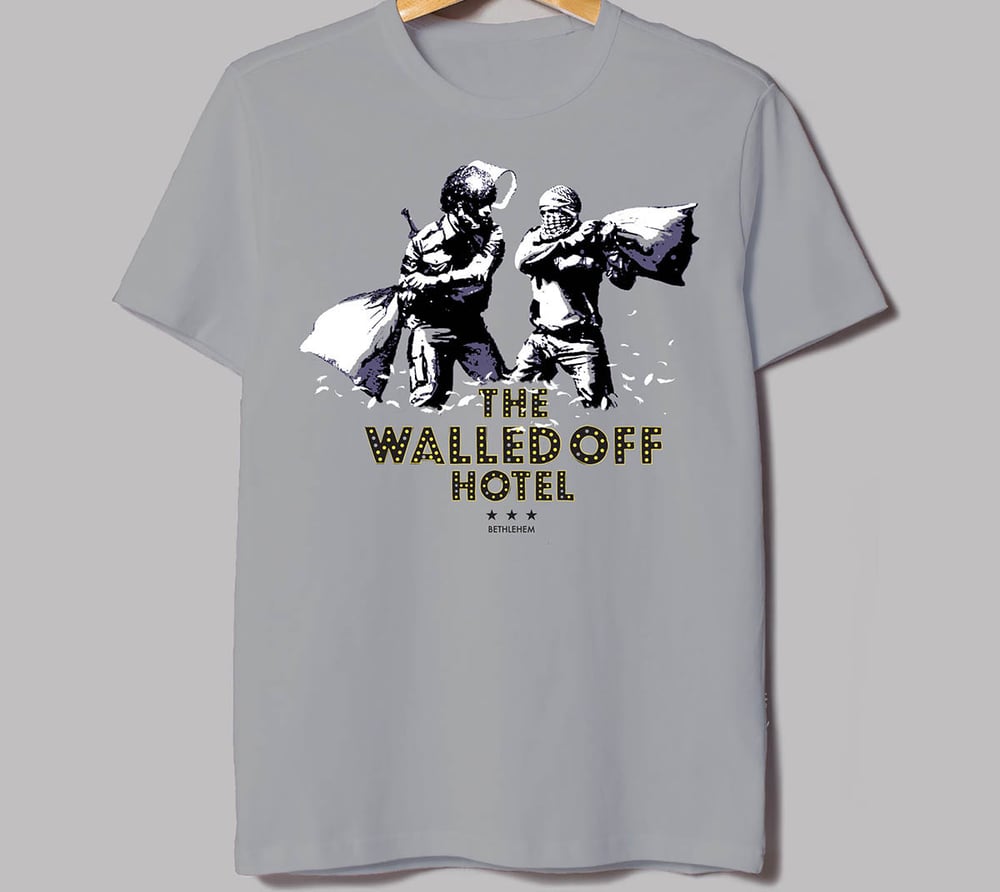 Image of Banksy Walled Off Hotel Pillow Fight T-Shirt Youth LG