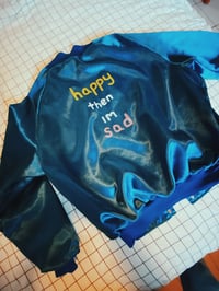 Image 1 of mood swings blue satin baseball jacket