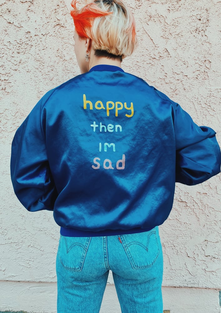 Image of mood swings blue satin baseball jacket