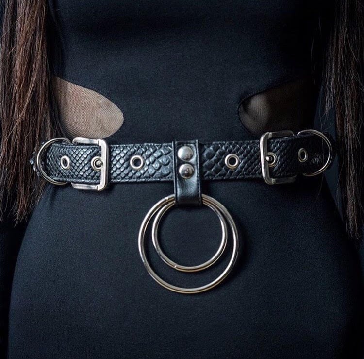 Double ring waist belt vegan snakeskin