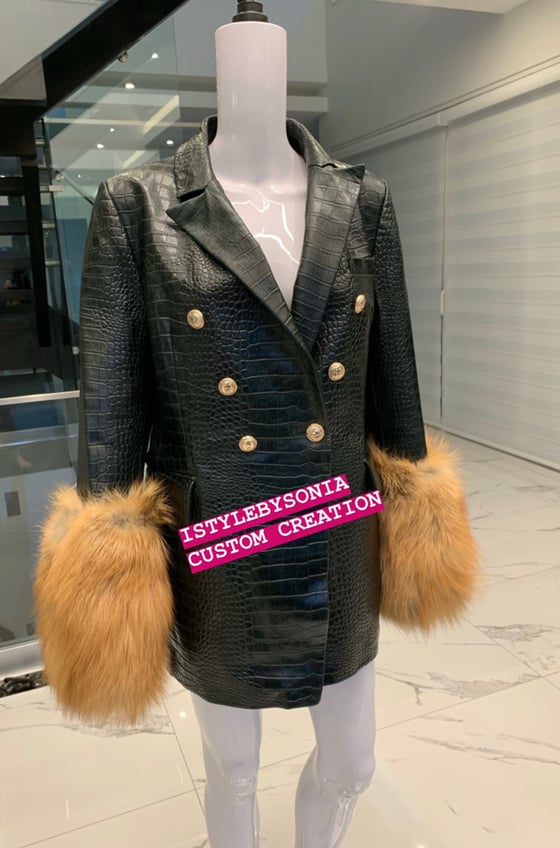 Image of Croc Leather X Fox Fur Blazer Dress