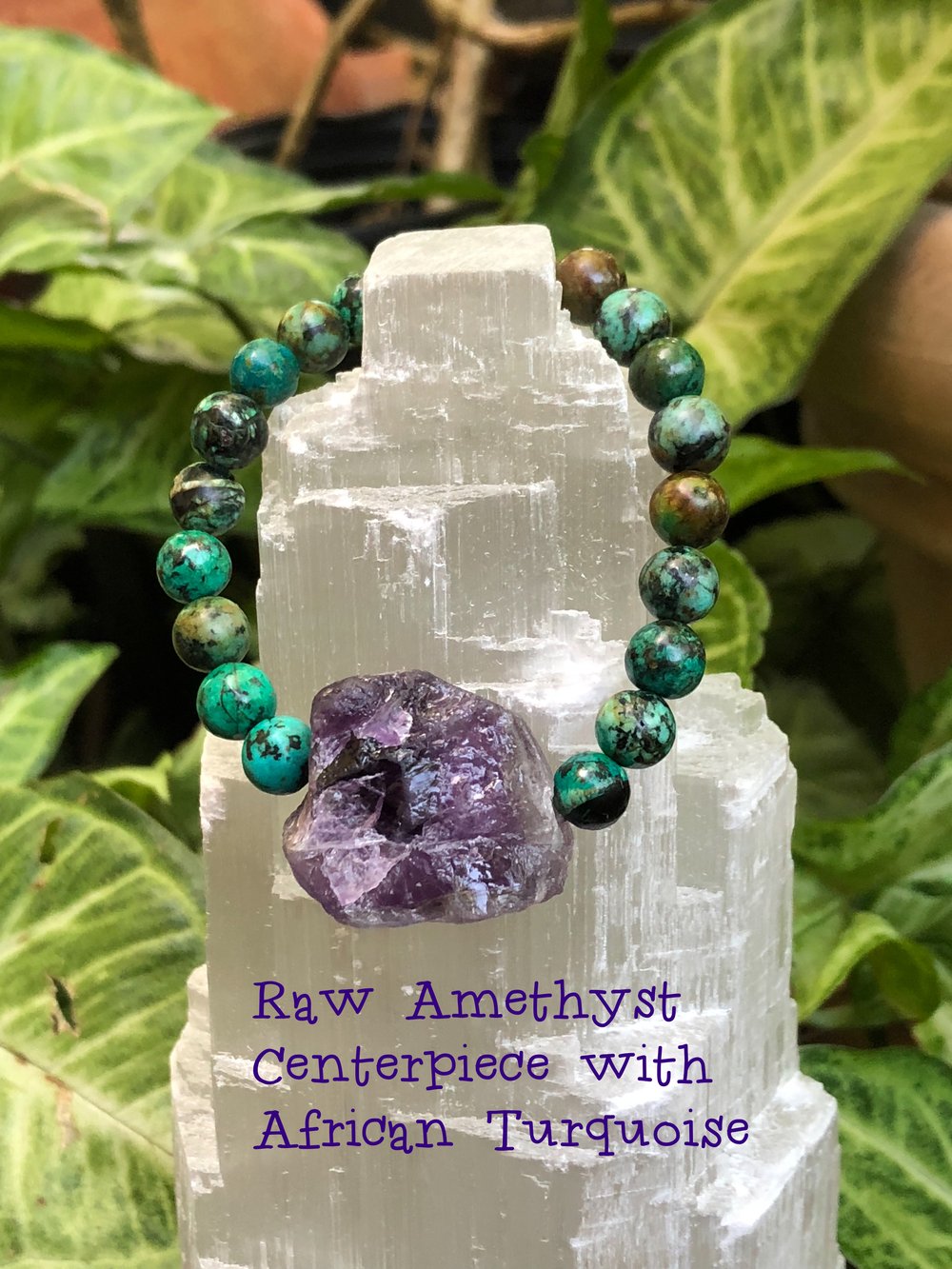 Image of African Turquoise Bracelet with raw Amethyst centerpiece 