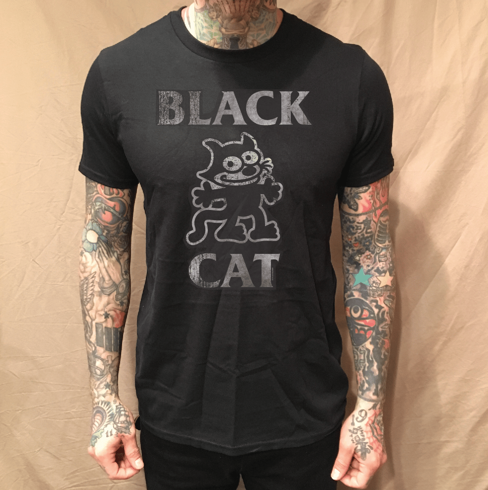 Image of BLACK CAT ON BLACK TEE  (FREE SHIPPING)