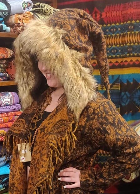 Image of Furry Fringe Coat Black & Orange