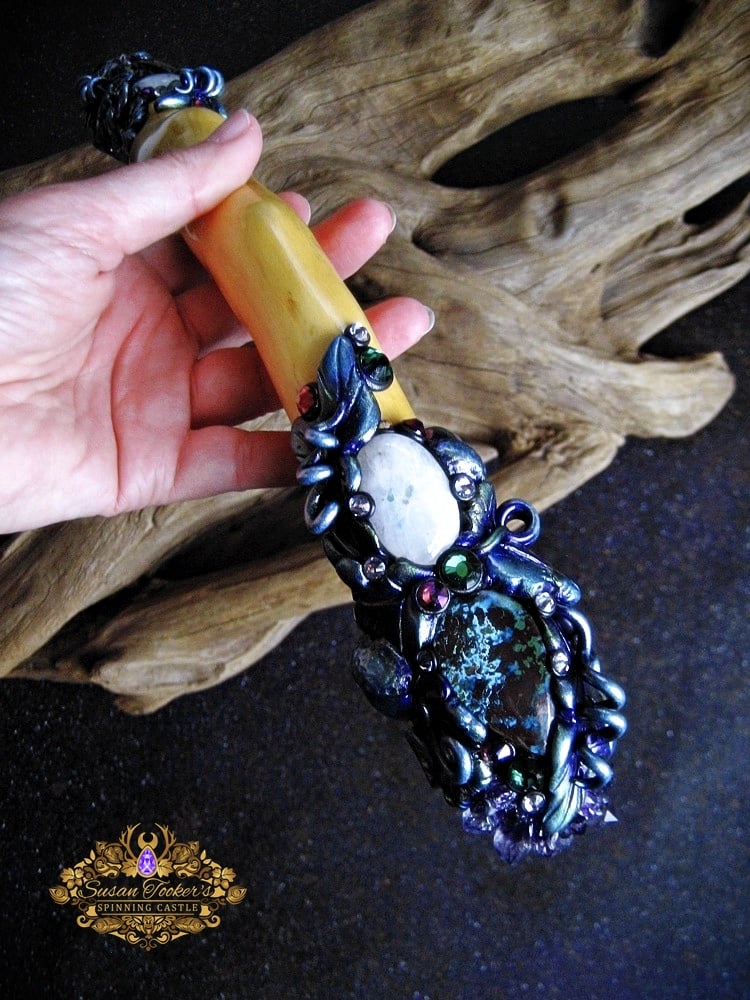 Image of LUNA'S GARDEN - Magic Crystal wand Lemurian Quartz Moonstone Amethyst Pagan Witch Art