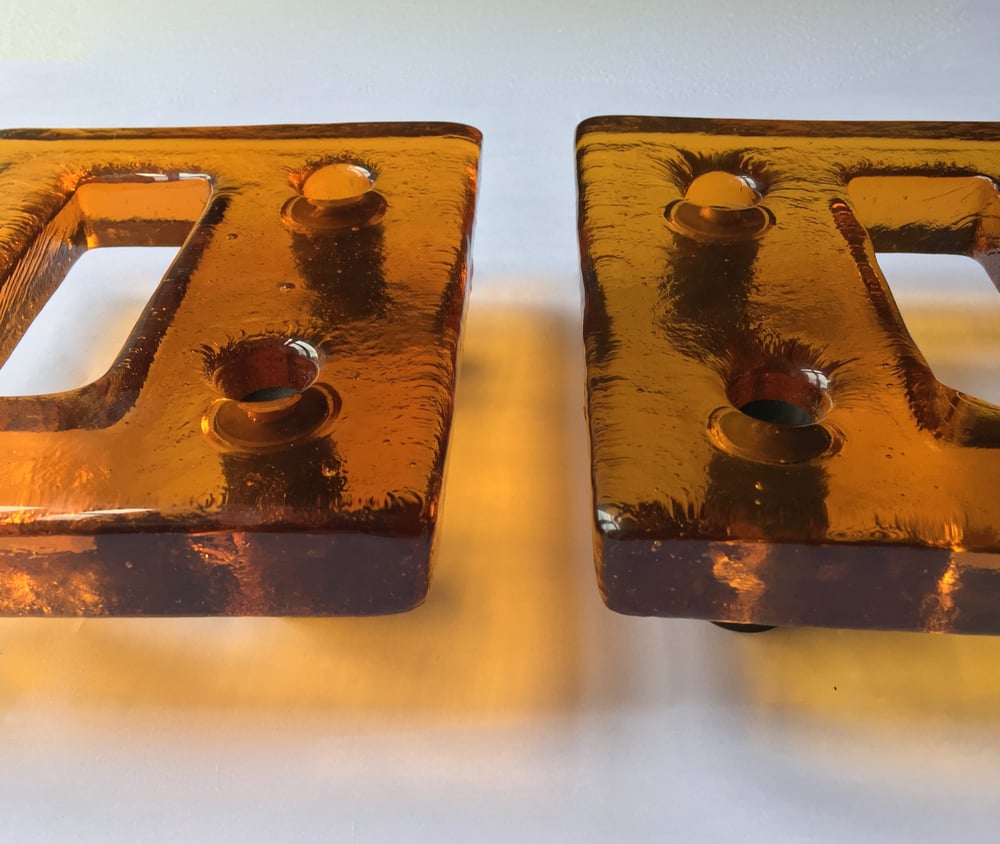 Image of Pair of Vintage Glass Door Handles with Cut-Out