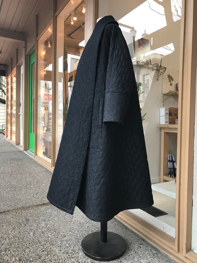 Quilted Matte Black Cotton Swing Coat