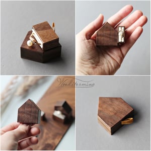 Image of House ring box, secret pocket size ring box, tiny wooden ring box