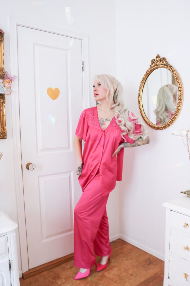 Image of Vintage Adonna Hot Pink Two Piece PJ Set (Large)