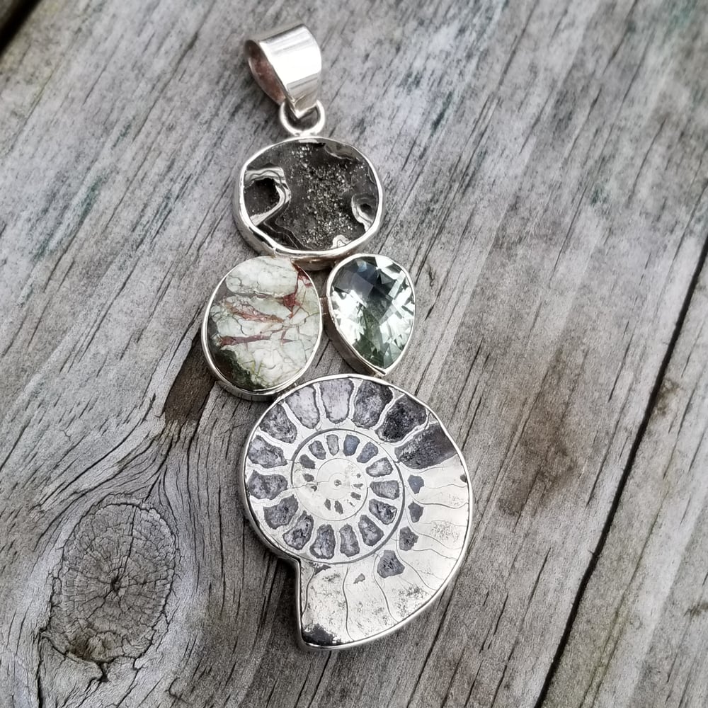 Image of Neptune - Pyritized Ammonite Pendant in Sterling Silver