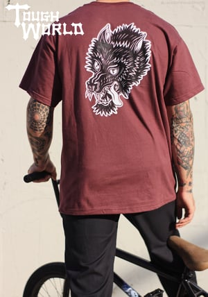 Image of Tough World Wolf Tee, Burgundy