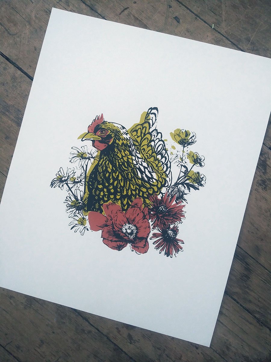Image of Hen in Flowers