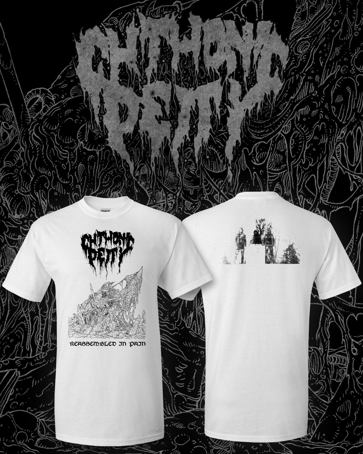 Image of CHTHONIC DEITY "Reassembled In Pain" WHITE Shirt