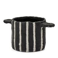 Image 1 of Black papier mache pot with vertical stripes