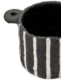 Image 4 of Black papier mache pot with vertical stripes