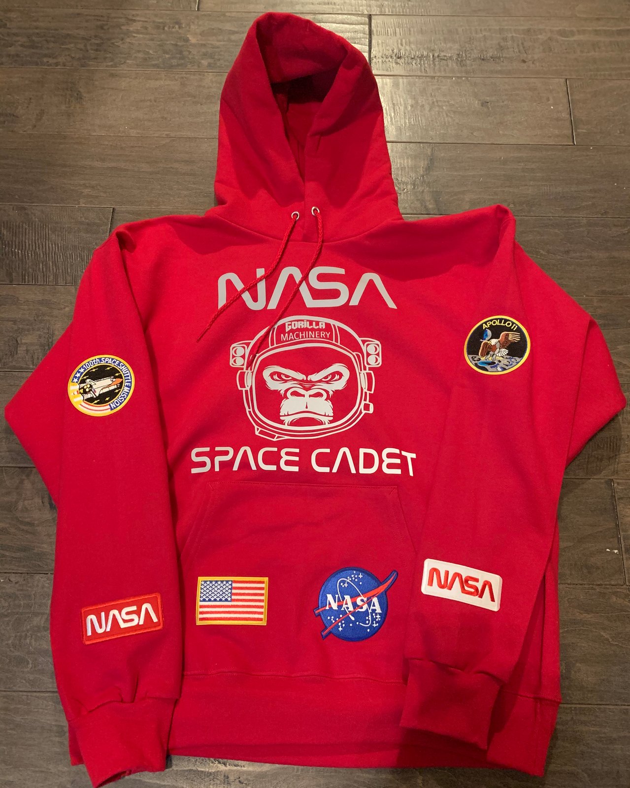 nasa hoodie with patches on sleeves