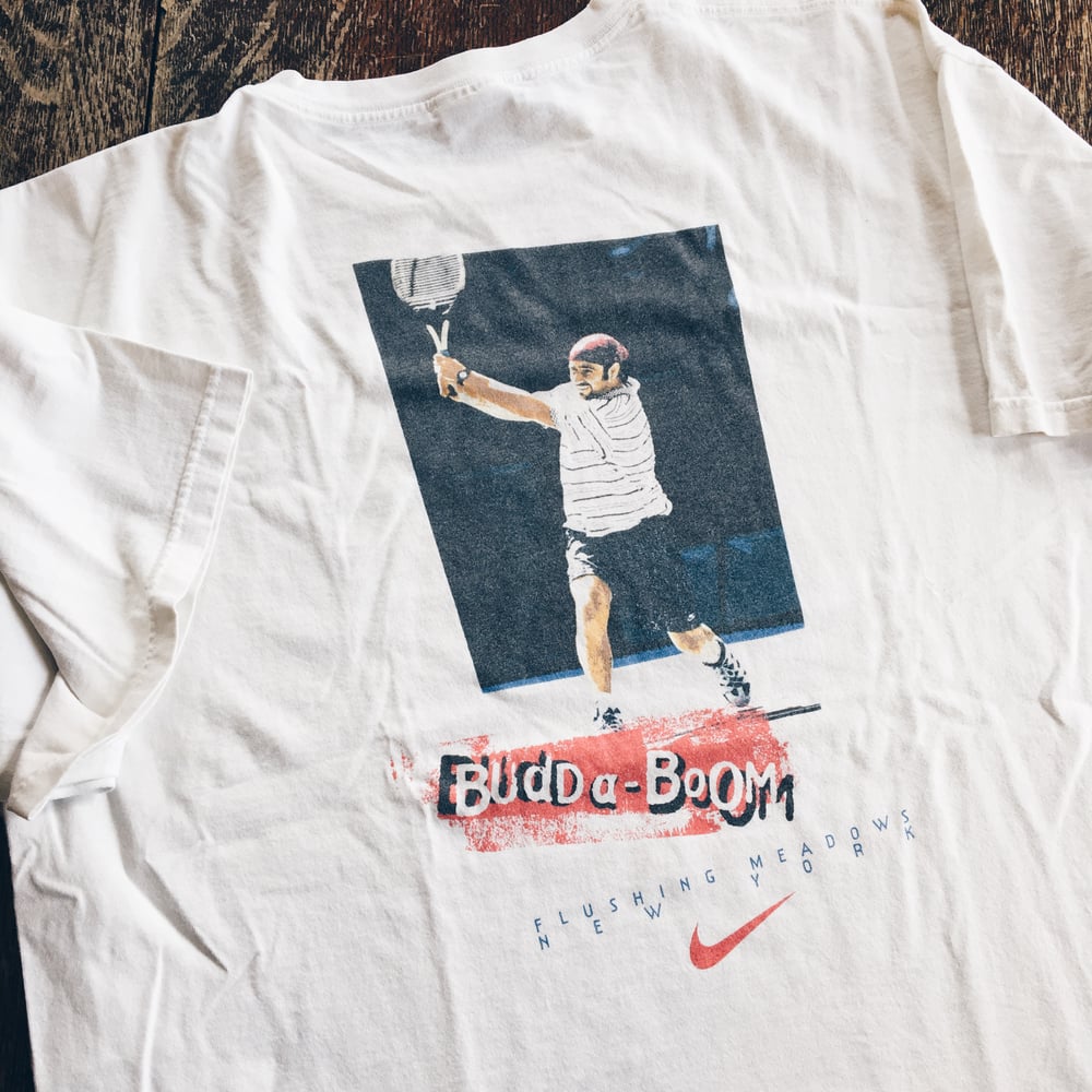 Image of Original 1995 Nike US Open Sampras Agassi Tee.