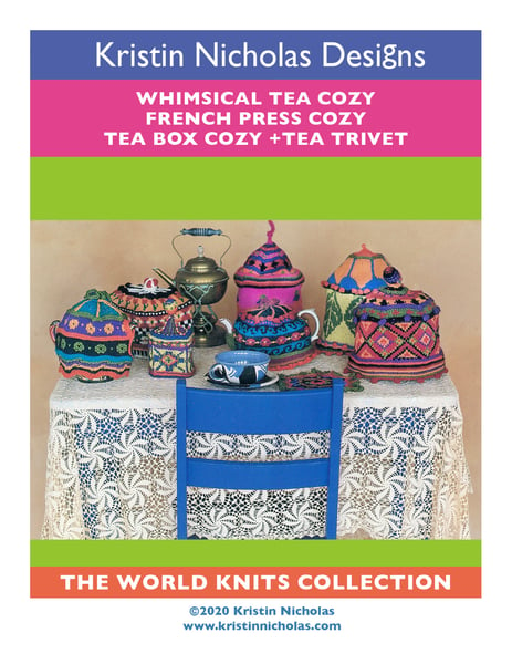 Image of Knit PDF - Whimsical Tea Cozies, French Press Cozy + Trivet / World Knits Collection Download