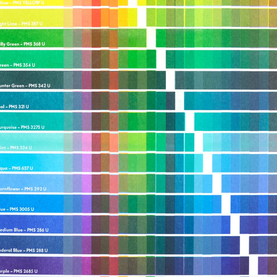30-Colour Risograph Overprint Colour Chart | Vide Press
