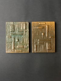 Image 1 of Pair of Cast Bronze Door Handles with Geometric Relief
