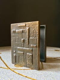 Image 2 of Pair of Cast Bronze Door Handles with Geometric Relief