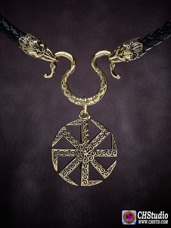 Image of Kolovrat - Solstice + Leather necklace with raven heads at the ends ( 6 mm cord).