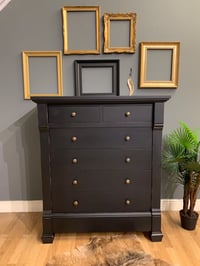 Image 2 of Solid wooden distressed black chest of drawers 