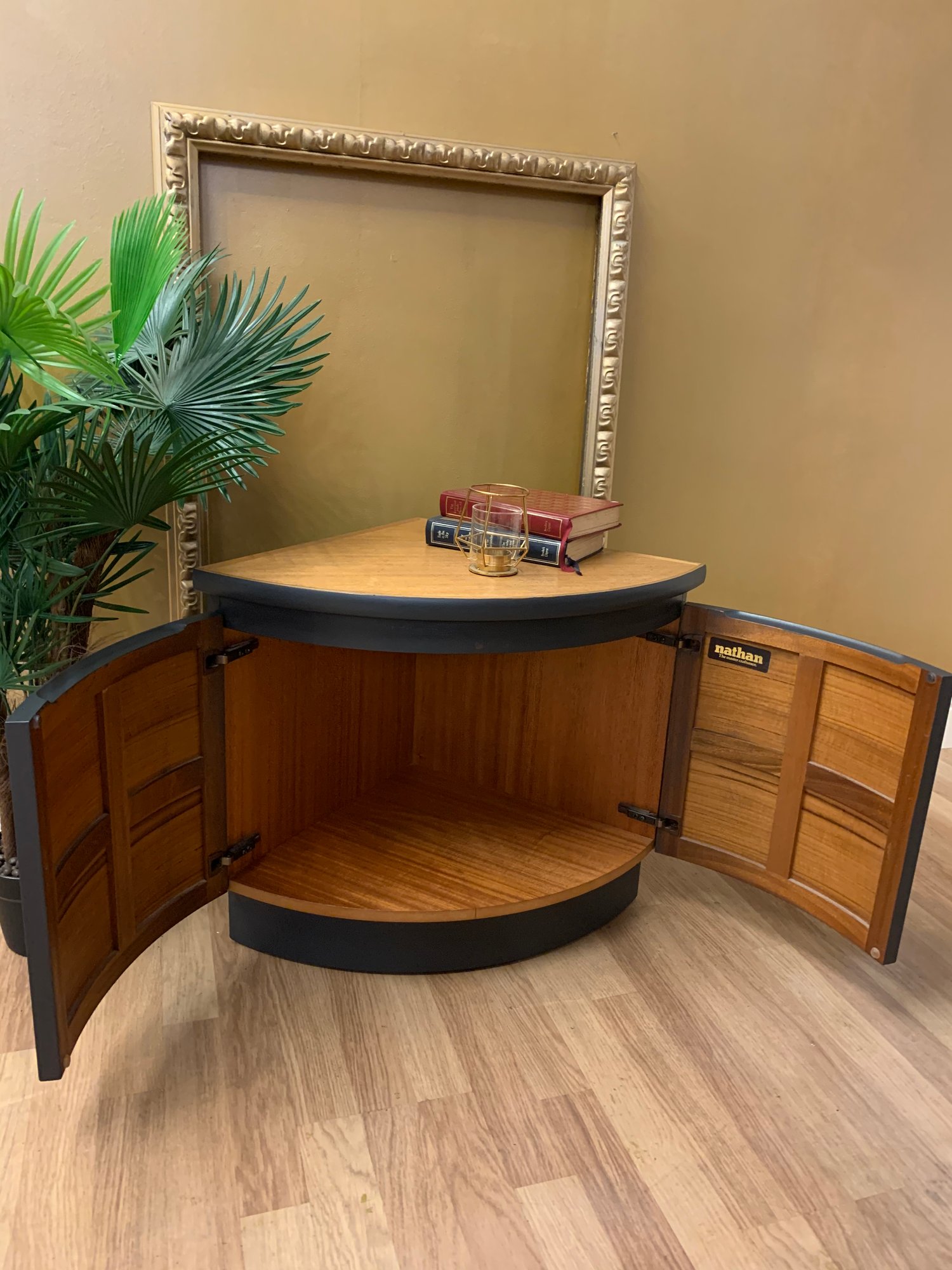 Image of Dark grey & teak corner unit