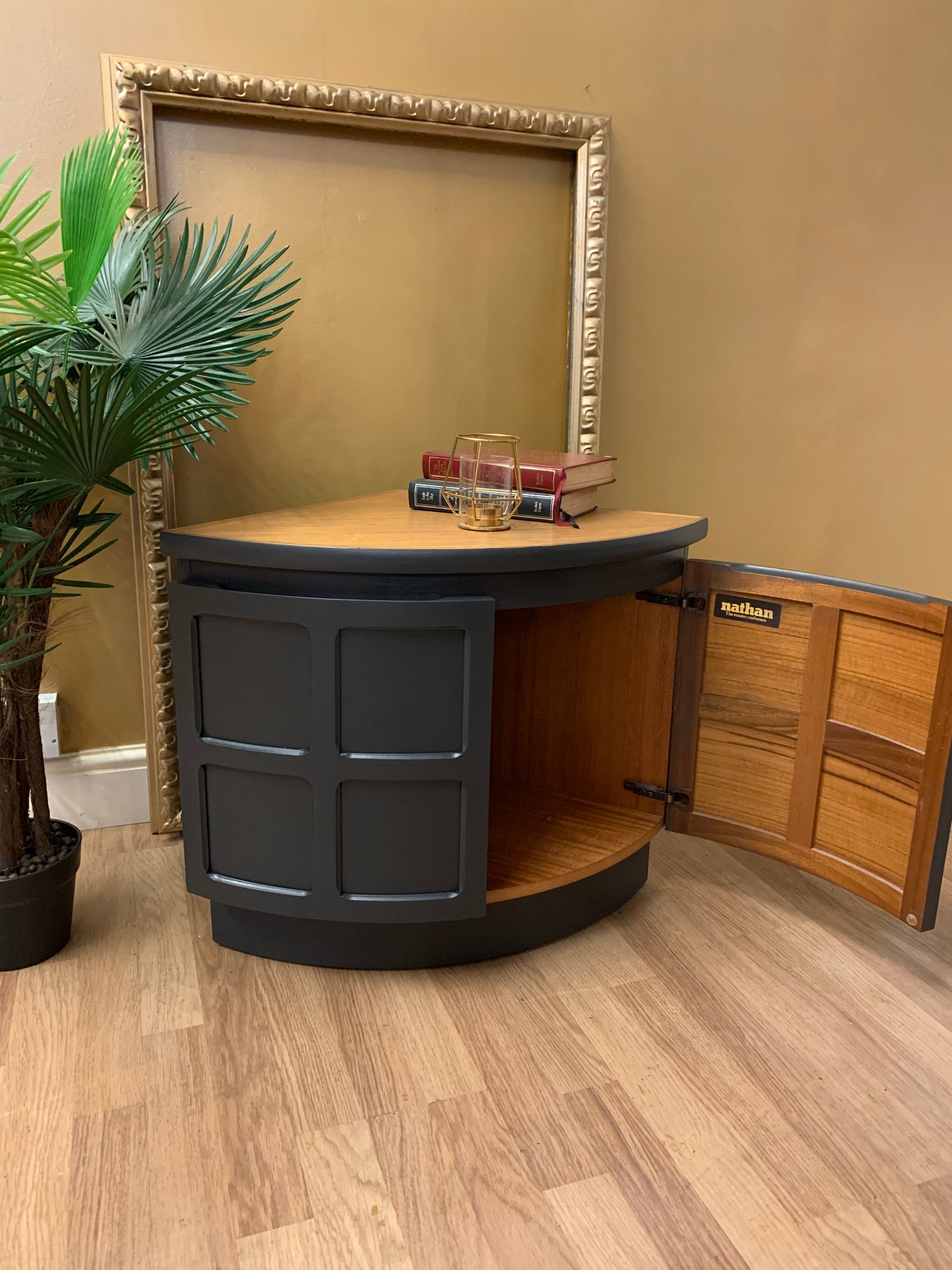 Image of Dark grey & teak corner unit