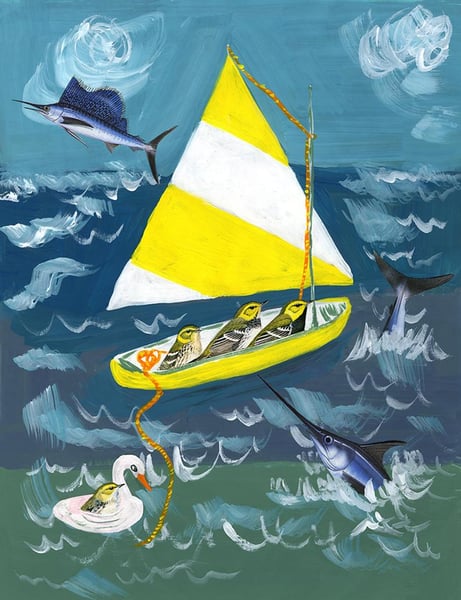 Image of Bird overboard. Limited edition collage print.