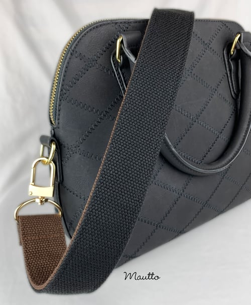 Image of Wide & Comfy Strap, 2-tone Brown + Black Cotton Canvas, 1.5" Wide, Gold or Nickel #16XLG Hooks