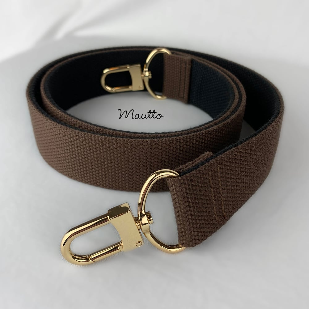 Image of Wide & Comfy Strap, 2-tone Brown + Black Cotton Canvas, 1.5" Wide, Gold or Nickel #16XLG Hooks