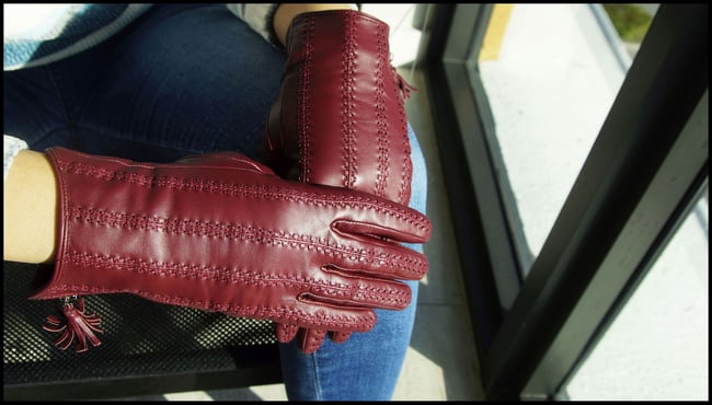 ACTIVE PALM ➐™  'Merlot' - Women's Touchscreen Leather Gloves 