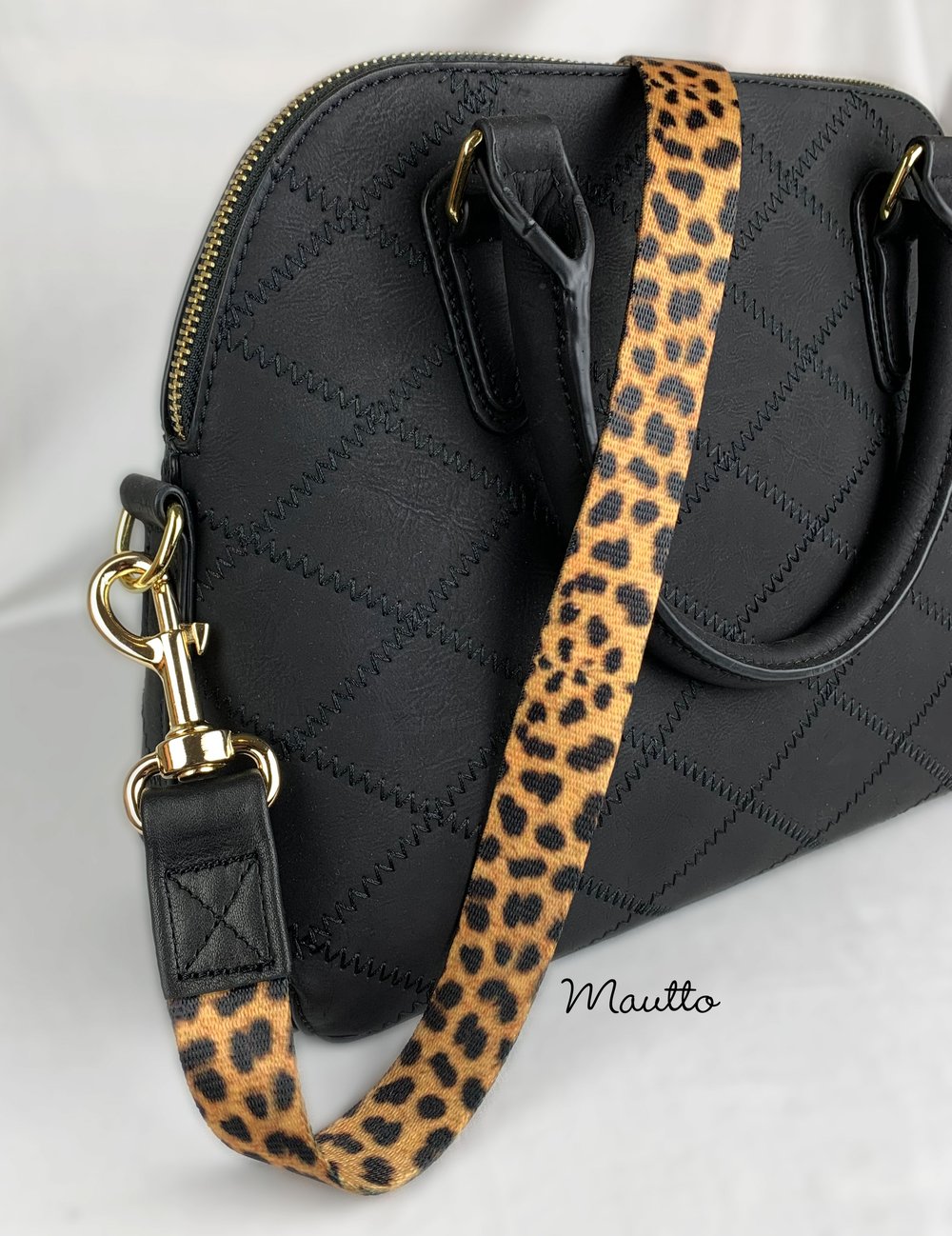 Leopard Print Strap - 1" Wide - Black Leather Accents - Gold, Nickel or