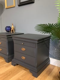 Image 2 of A pair of mahogany Stag bedside tables in dark grey.