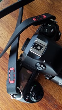 Image 2 of Black leather Camera Strap with Red Thread