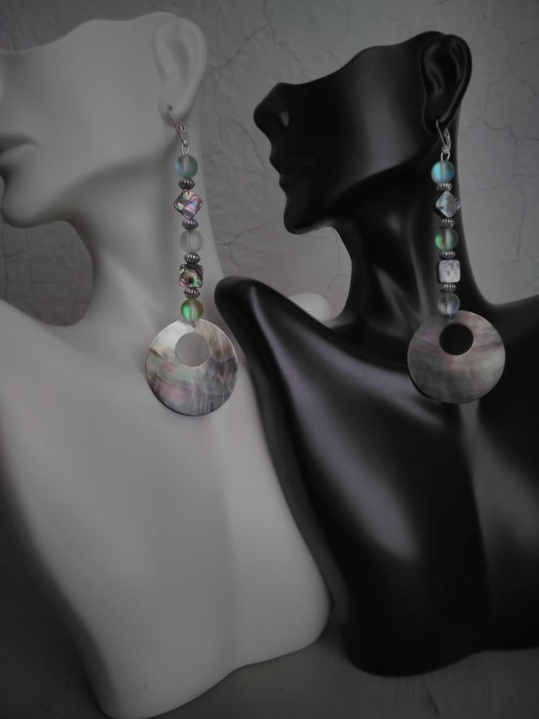 Image of MOTHER OF PEARL AND ABALONE SQUARE EARRINGS